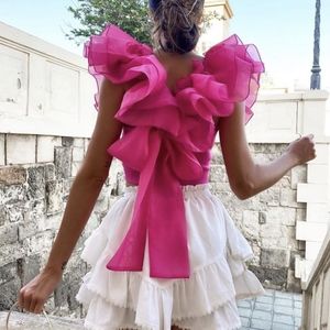 NWT Luxury Spring Chiffon Ruffle Sleeve Blouse S:Small&Medium